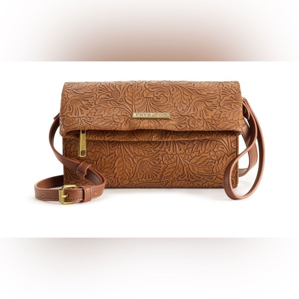 New! Frye and Co. Flap Wristlet Crossbody Whiskey Tooling Bag NWT